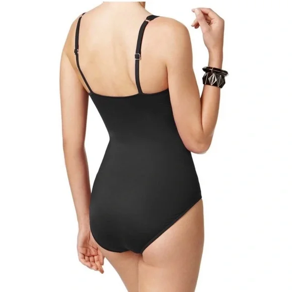 Swim Solutions Black One-Piece Shaping Swimsuit Ruched Size 18 - Picture 3 of 10